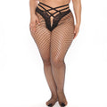 Sexy Cross-Strap Suspender Thigh-High Fishnet Tights with Lace Jacquard and Super Stretchy Large Mesh for Women"