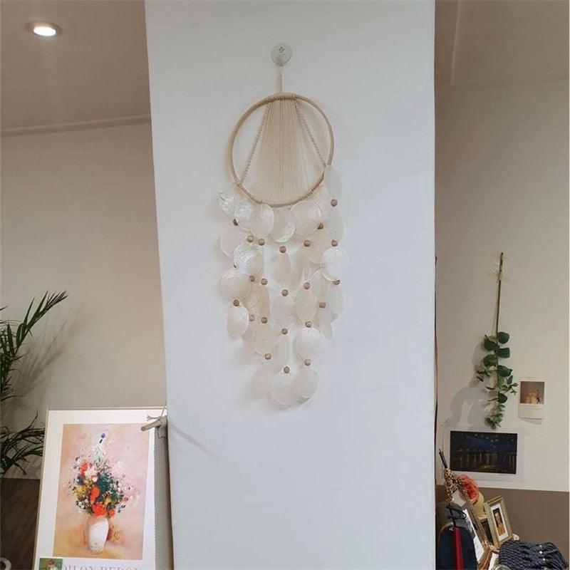Shell Wind Chime Room Decoration Hanging Wind chime Outdoor Decoration, Bamboo Wind Chimes Unique Outdoor Handmade Chimes as Memorial Gift for Mom Family Wall Pendant Home Office