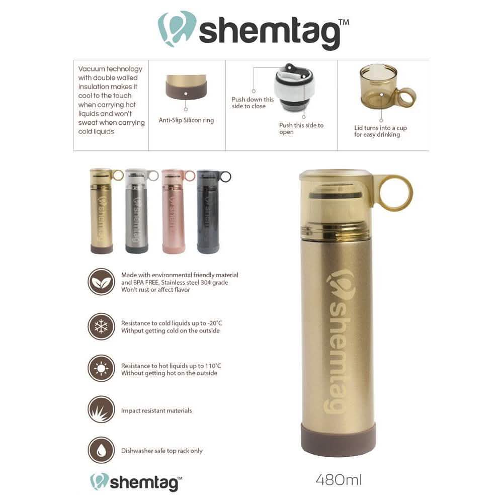Shemtag Vacuum Thermal Bottle 16oz (480ml) Insulated with Coffee/Tea Cup Lid
