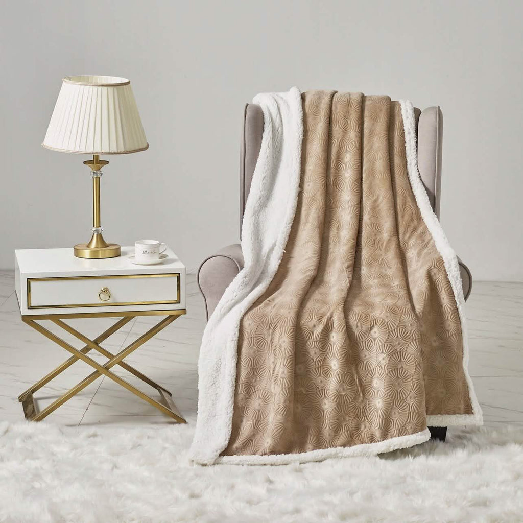 Sheradian Embossed Print Fleece/Sherpa Reversible Throw Blanket