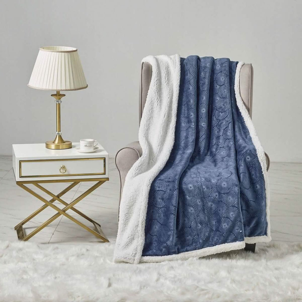 Sheradian Embossed Print Fleece/Sherpa Reversible Throw Blanket