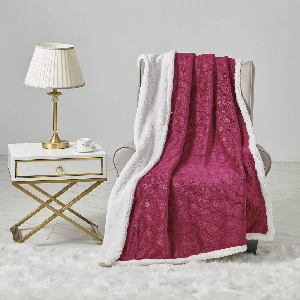 Sheradian Embossed Print Fleece/Sherpa Reversible Throw Blanket
