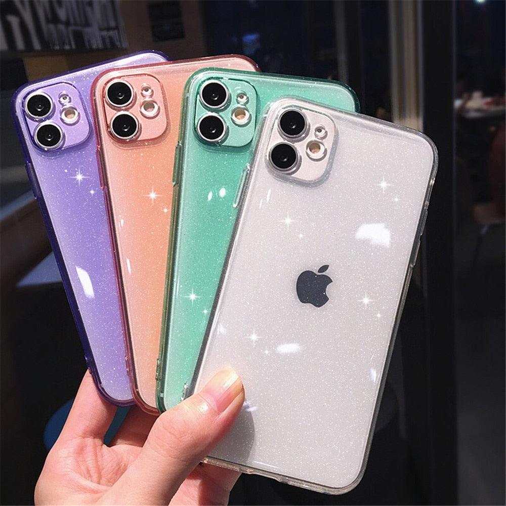 Shiny Candy Color Glitter Transparent Phone Case For iPhone 11 Pro X XR XS Max 7 8 Plus 6 6s Soft Silicone Cover Screen Protection Crystal Clear Glitter Transparent Soft Bumper Silicone Sparkling Cover