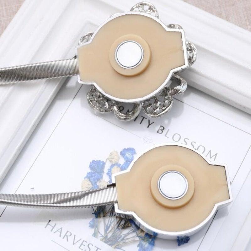 Shiny Flowers Magnetic Curtain Clip Tieback European Style Curtain Clasp Hanging Ball Rope Straps Home Decoration Accessories Crystal Curtain Magnetic Tieback Flower Curtain Clips Buckle with Stretchy Wire Rope For Home Office Decoration