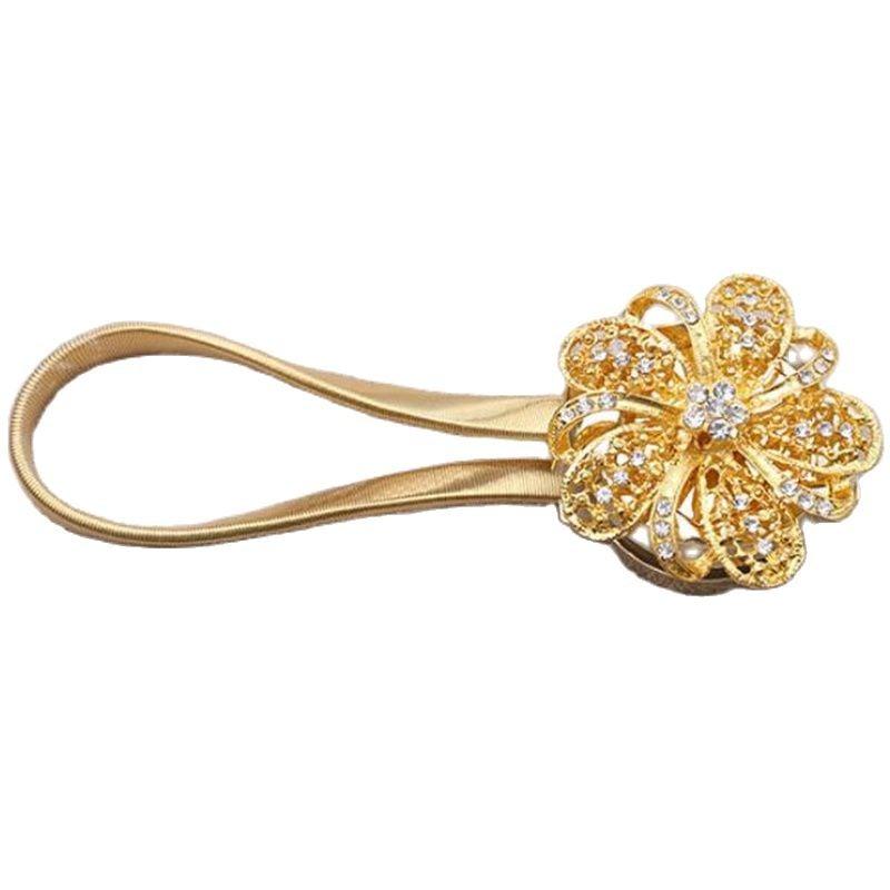 Shiny Flowers Magnetic Curtain Clip Tieback European Style Curtain Clasp Hanging Ball Rope Straps Home Decoration Accessories Crystal Curtain Magnetic Tieback Flower Curtain Clips Buckle with Stretchy Wire Rope For Home Office Decoration
