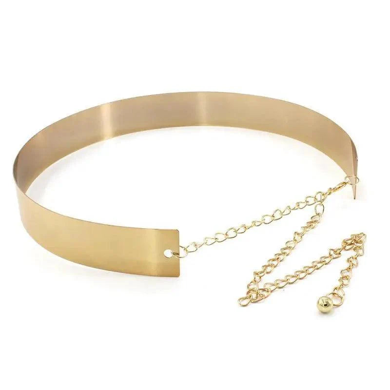 Shiny Women Metal Belt Luxurious Gold Dress Chain Belts Elegant Polished Adjustable Metal Mirror Waist Belt
