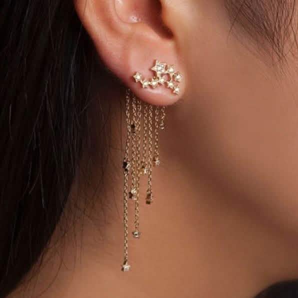 Shooting Star Rhinestone Long Tassels Earrings