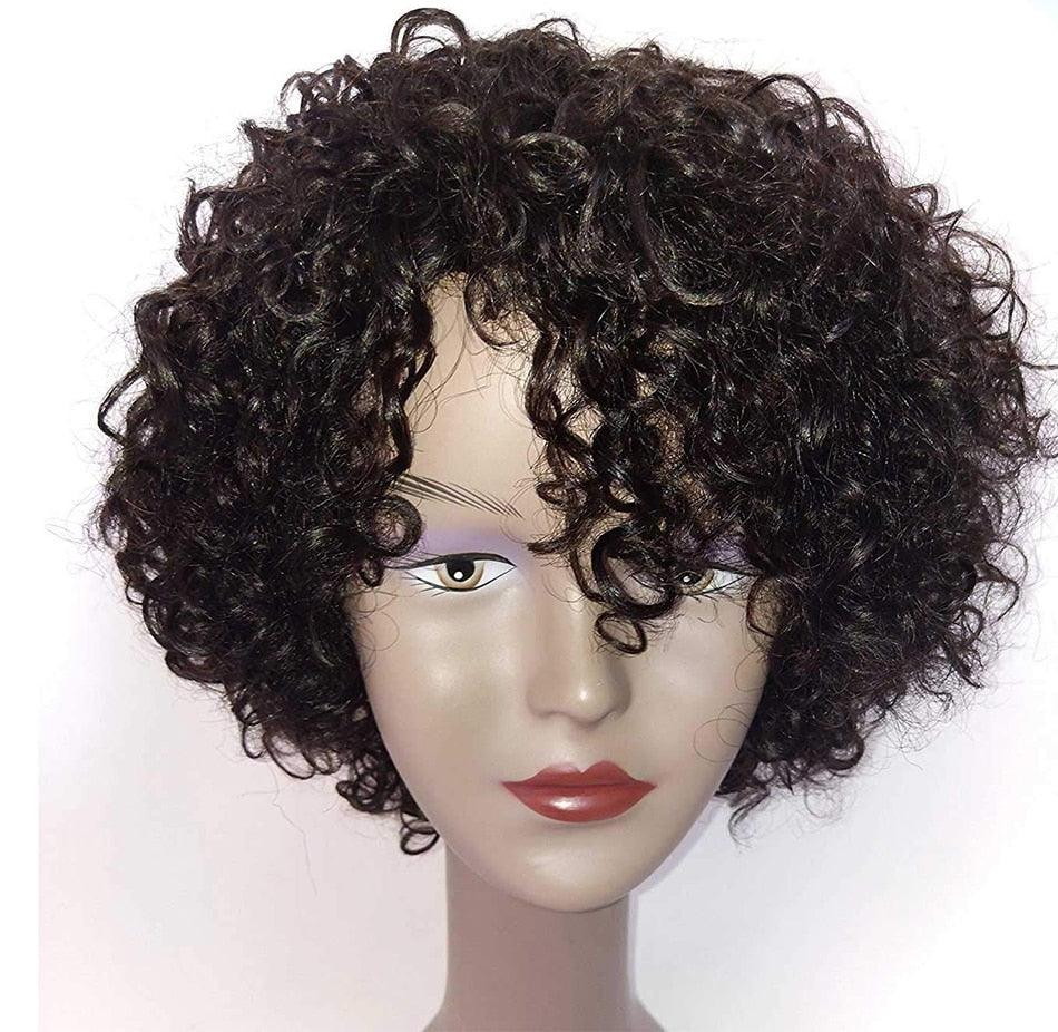 Short Kinky Curly Human Hair Wig Afro Short Wigs Pixie Cut Wig Human Hair No Lace Front Natural Brazilian Hair Pixie Wigs For For Black Women Gifts for Girlfriends