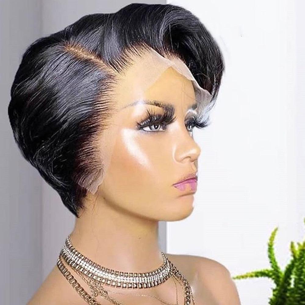 Short Pixie Cut Wig Transparent Lace Human Hair Wigs For Women Straight Frontal Wig Side Part Bob Wig Short Lace Part Wigs For Black Women Gifts for Girlfriends