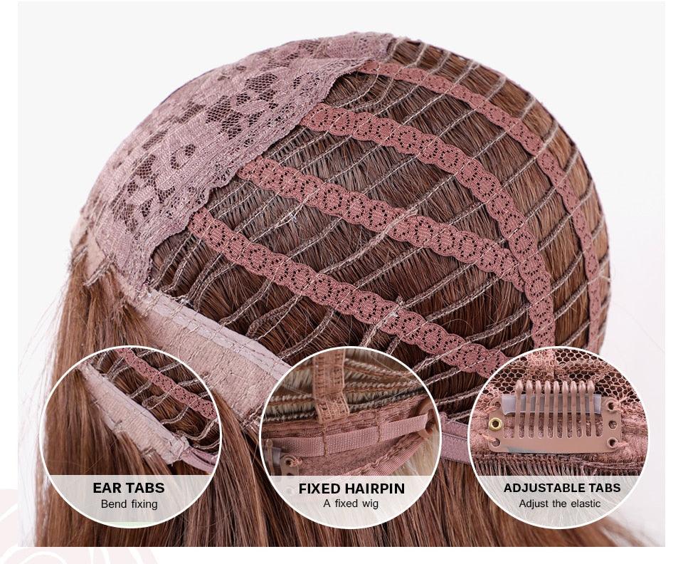 Short Straight Synthetic Brown Mix Gray Hair Cute Bob Wigs with Bangs for White/Black Women Cosplay Party or Daily Wear Wigs For Black Women Cosplay Wigs For Women