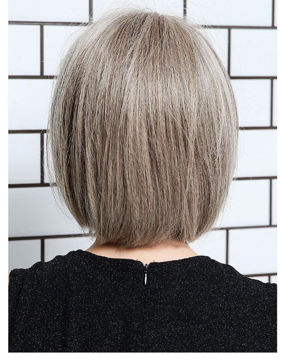 Short Straight Synthetic Brown Mix Gray Hair Cute Bob Wigs with Bangs for White/Black Women Cosplay Party or Daily Wear Wigs For Black Women Cosplay Wigs For Women