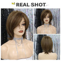 Short Synthetic Straight Bob Wig with Side Fringe Mixed Brown Color Natural Hairline Heat Resistant Party Wigs For Black Women Cosplay Wigs For Women