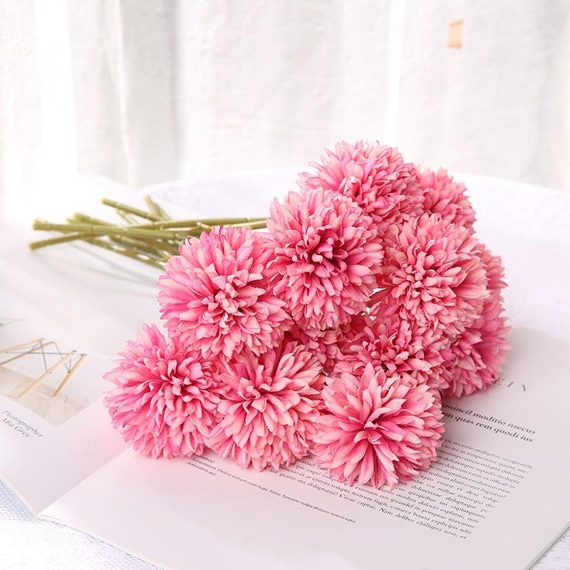 Silk Flower Arrangements Bunch Artificial Flower Bouquet Ball Fake Flowers Home Widding Decoration Valentines Day Gifts