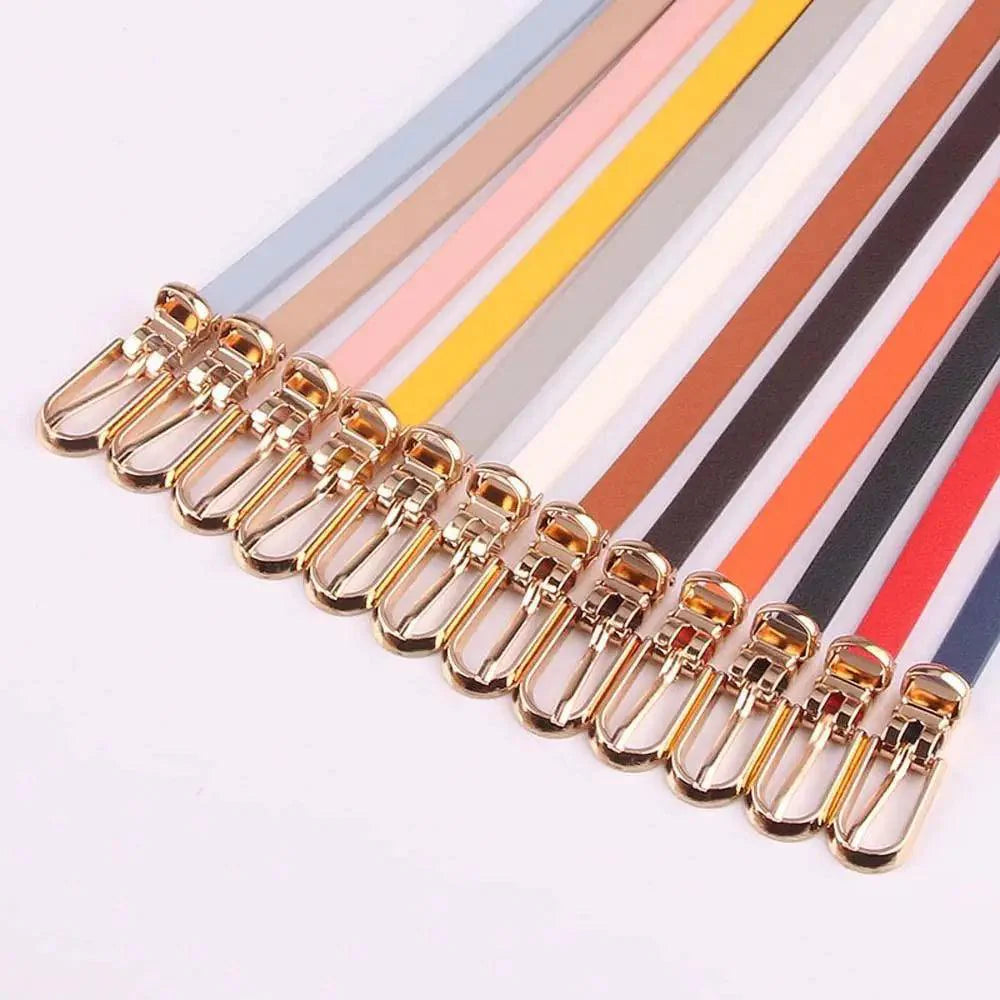 Simple Cute Leather Belts Candy Color Thin Skinny Waistband Classic Adjustable Fashion Women Belts
