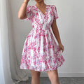 Simple deep V-floral dress dress