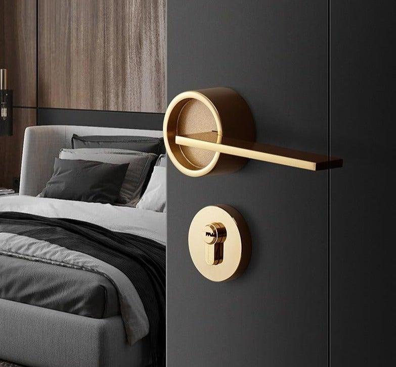 Simple Golden Split Lock Zinc Alloy Indoor Wooden Door Lock Magnetic Mute Bedroom Door Lock Universal Handle Lock Key Pin For Bedroom Bathroom Interior Privacy Door