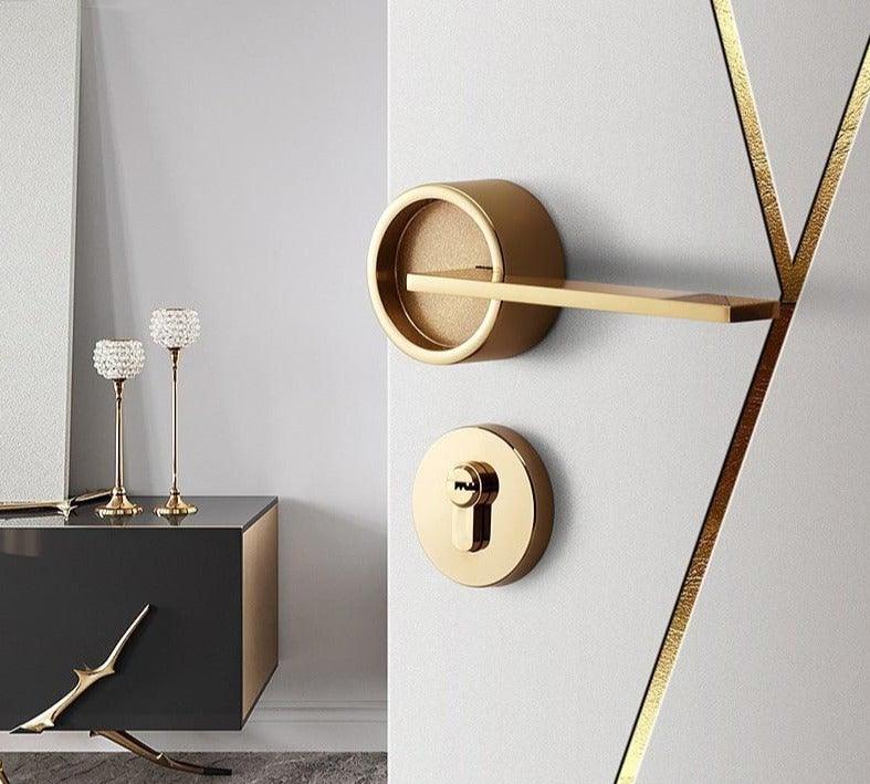 Simple Golden Split Lock Zinc Alloy Indoor Wooden Door Lock Magnetic Mute Bedroom Door Lock Universal Handle Lock Key Pin For Bedroom Bathroom Interior Privacy Door