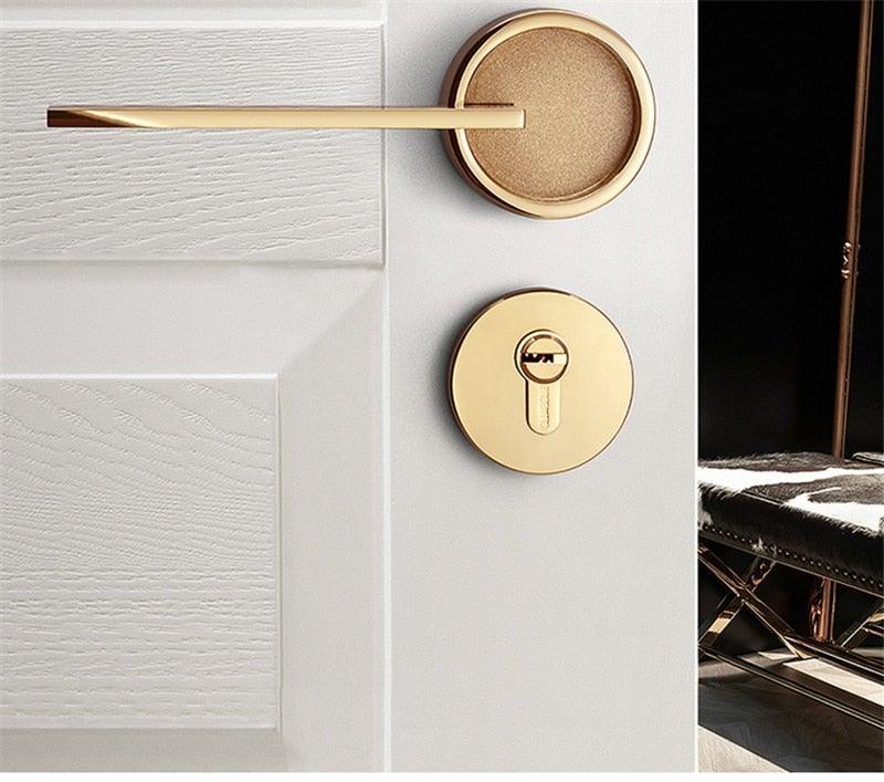 Simple Golden Split Lock Zinc Alloy Indoor Wooden Door Lock Magnetic Mute Bedroom Door Lock Universal Handle Lock Key Pin For Bedroom Bathroom Interior Privacy Door