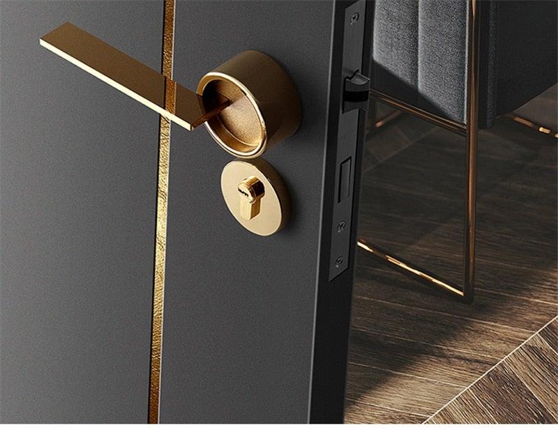 Simple Golden Split Lock Zinc Alloy Indoor Wooden Door Lock Magnetic Mute Bedroom Door Lock Universal Handle Lock Key Pin For Bedroom Bathroom Interior Privacy Door