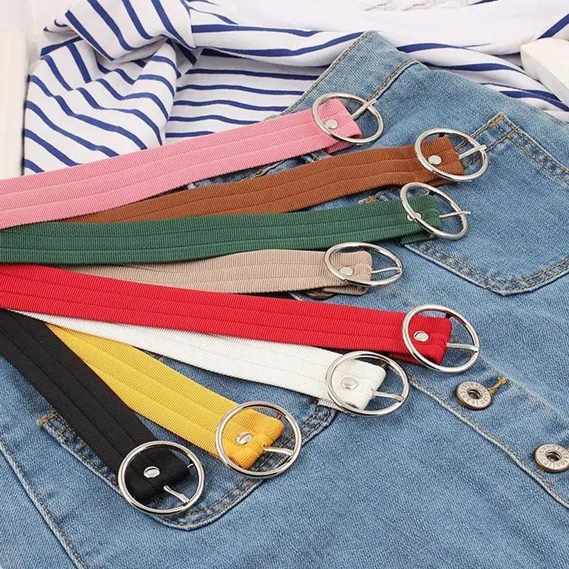 Simple Unisex Waistbands Retro Adjustable One Size Cotton Strap Metal Buckle 116cm Belts For Men
