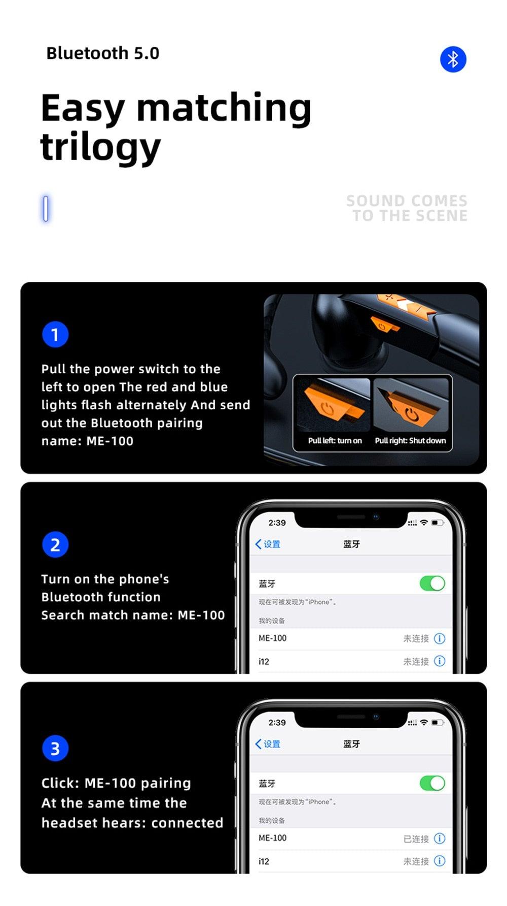 Single Wireless Bluetooth 5.0 Headset Handsfree HIFI Fingerprint Touch Hanging Ear Earphone for iPhone Waterproof Earpiece Ear Wireless Bluetooth Sport Headphones