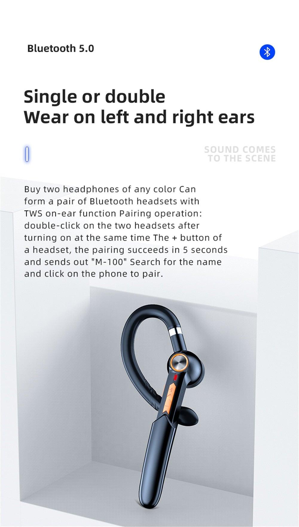 Single Wireless Bluetooth 5.0 Headset Handsfree HIFI Fingerprint Touch Hanging Ear Earphone for iPhone Waterproof Earpiece Ear Wireless Bluetooth Sport Headphones