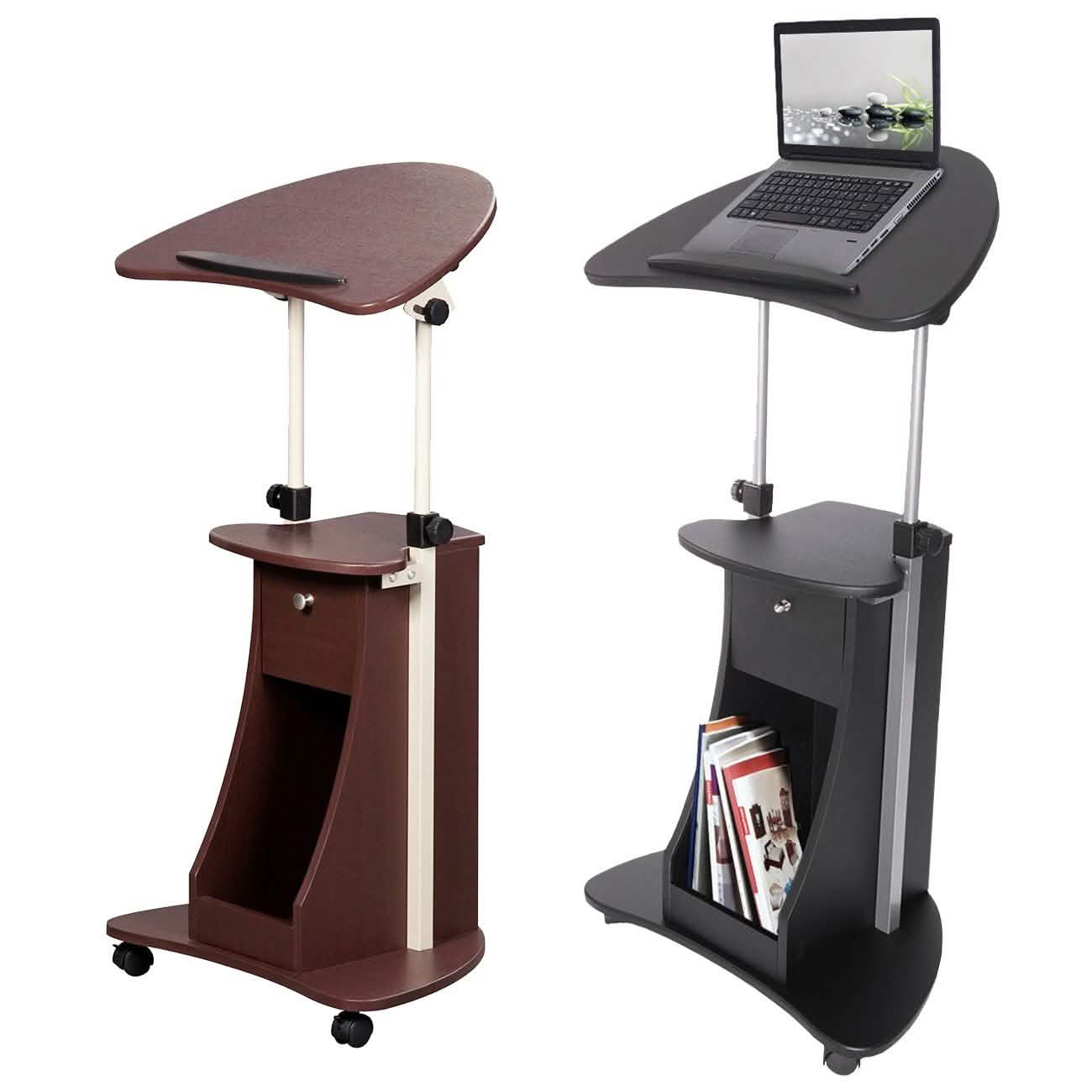 Sit-to-Stand Rolling Adjustable Laptop Cart with Storage
