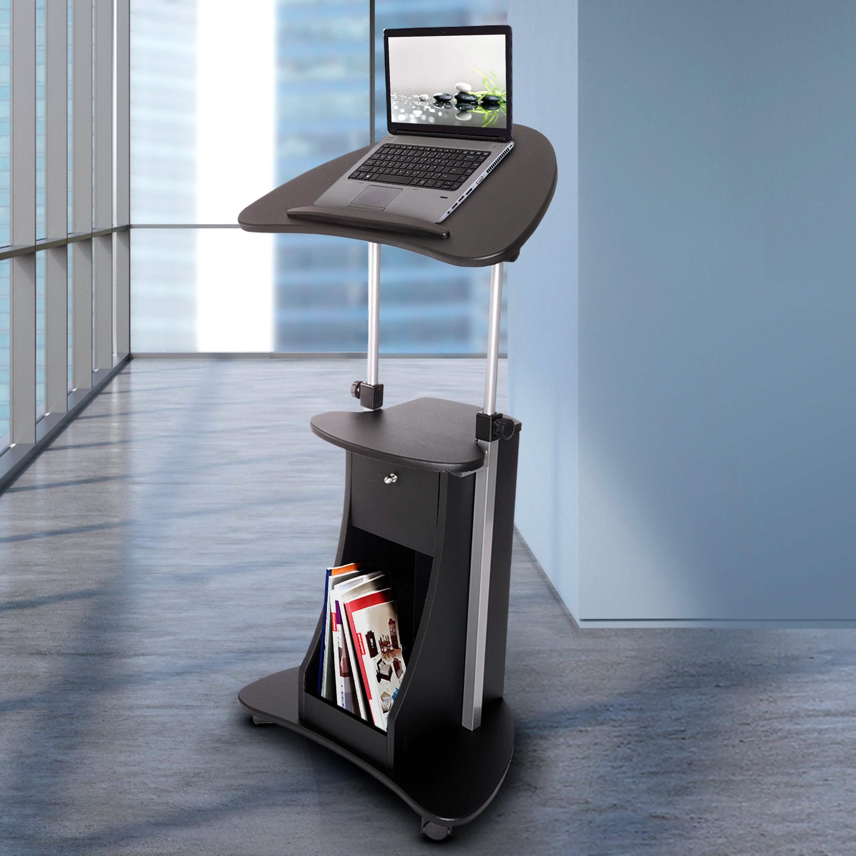 Sit-to-Stand Rolling Adjustable Laptop Cart with Storage
