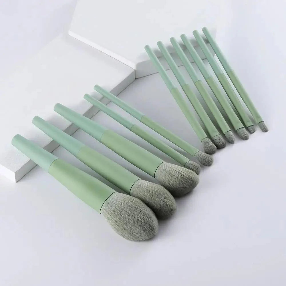 Sizzling 11/8pcs Natural Hair Green Makeup Brushes Foundation Powder Eyeshadow Eyebrow Brush Set Profesional Cosmetic Tool