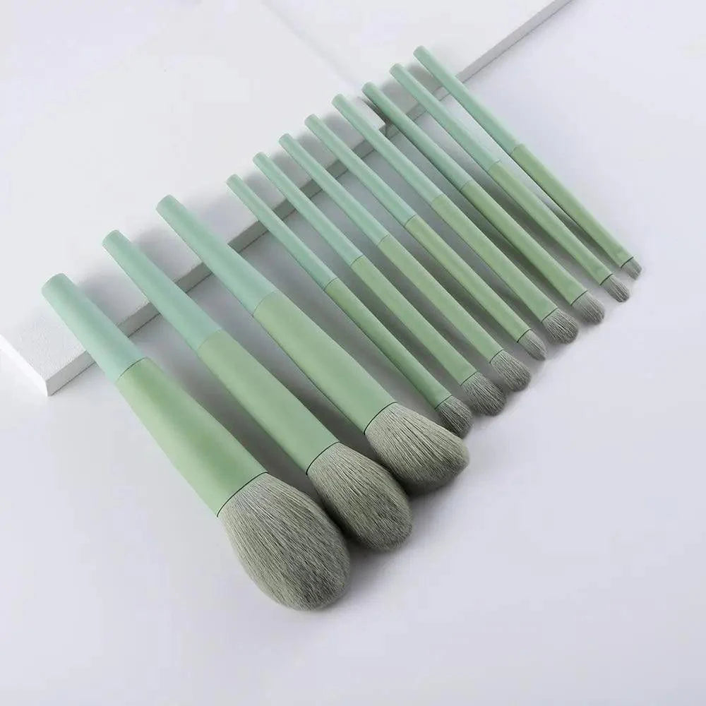 Sizzling 11/8pcs Natural Hair Green Makeup Brushes Foundation Powder Eyeshadow Eyebrow Brush Set Profesional Cosmetic Tool