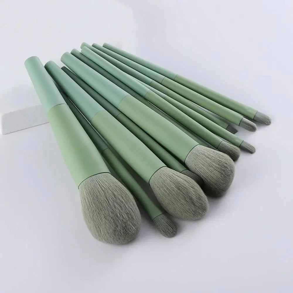 Sizzling 11/8pcs Natural Hair Green Makeup Brushes Foundation Powder Eyeshadow Eyebrow Brush Set Profesional Cosmetic Tool
