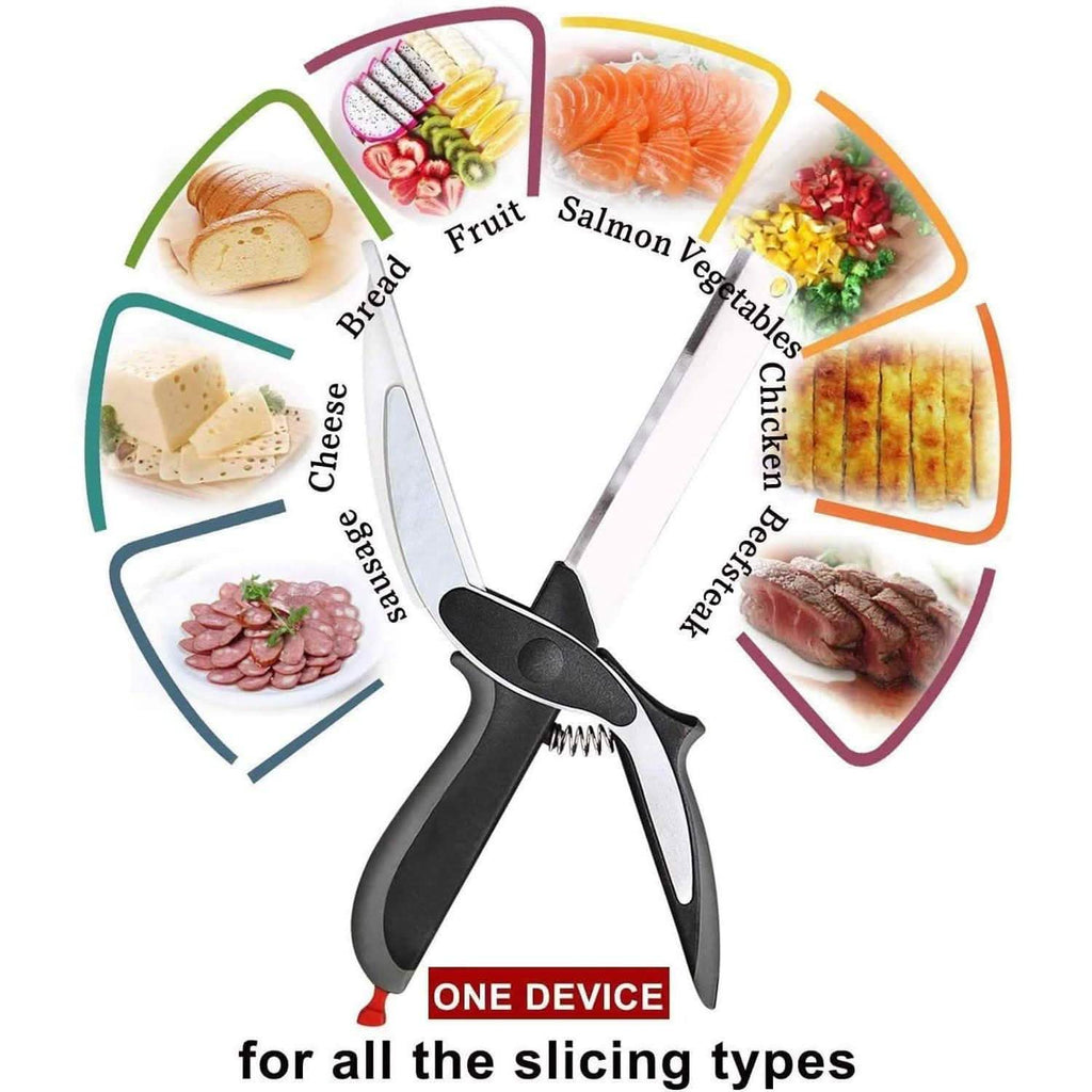 SKEMIX Kitchen Food Scissors, Food Cutter Chopper Clever Stainless Steel Knife with Cutting Board