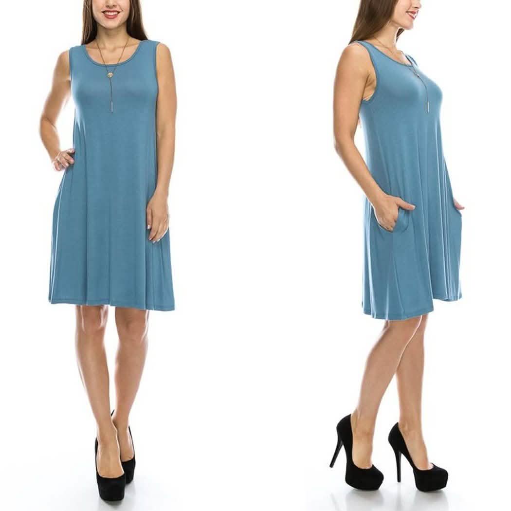 Sleeveless Tunic Dress with Pockets - Assorted Sizes