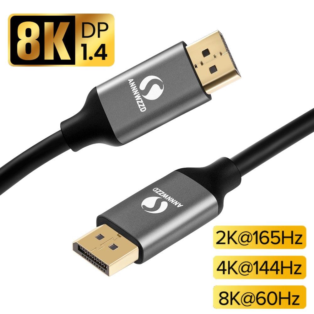 Slim And Flexible 1.4 8K HDR 60Hz 4K@144Hz 32.4Gbps DisplayPort Cable Adapter For PC Laptop TV Monitor Projector