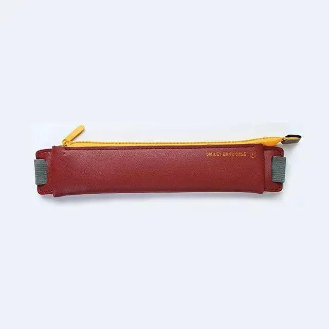 Slim Leather Unique Design Pencil Case Book Holder Pouch With Elastic Band For Notebook Fashion School Pen Case