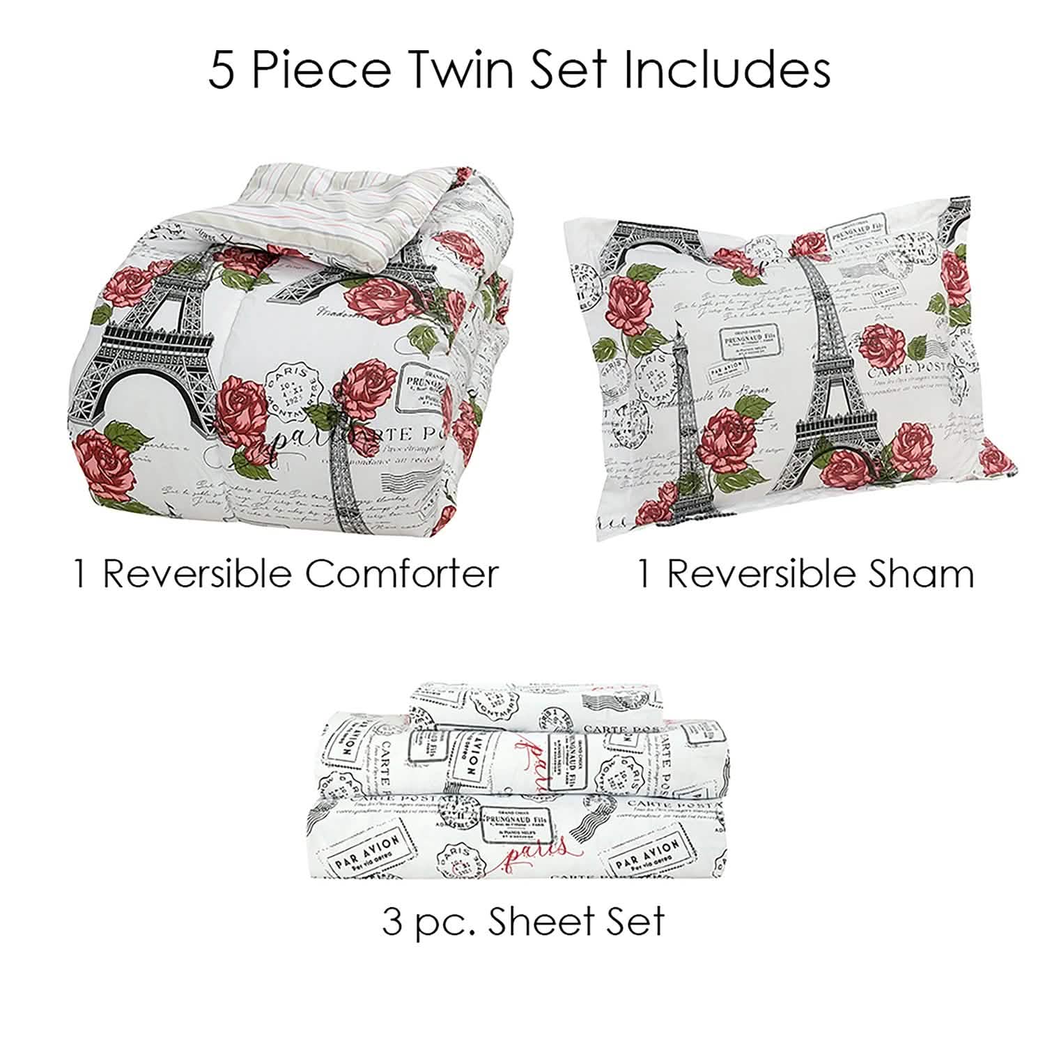 Sloane Street Paris Rose Eiffel Tower Reversible Bed in a Bag