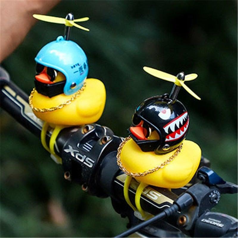 Small Yellow Bike Duck Bicycle Bell Luminous Airscrew Helmet Duck Ducky Bicycle Wind Motor Riding Cycling Lights Horn Rubber Duck Toy Car Ornaments Yellow Duck Car Dashboard Decorations Squeeze Duck Bicycle Horns With Propeller Helmet