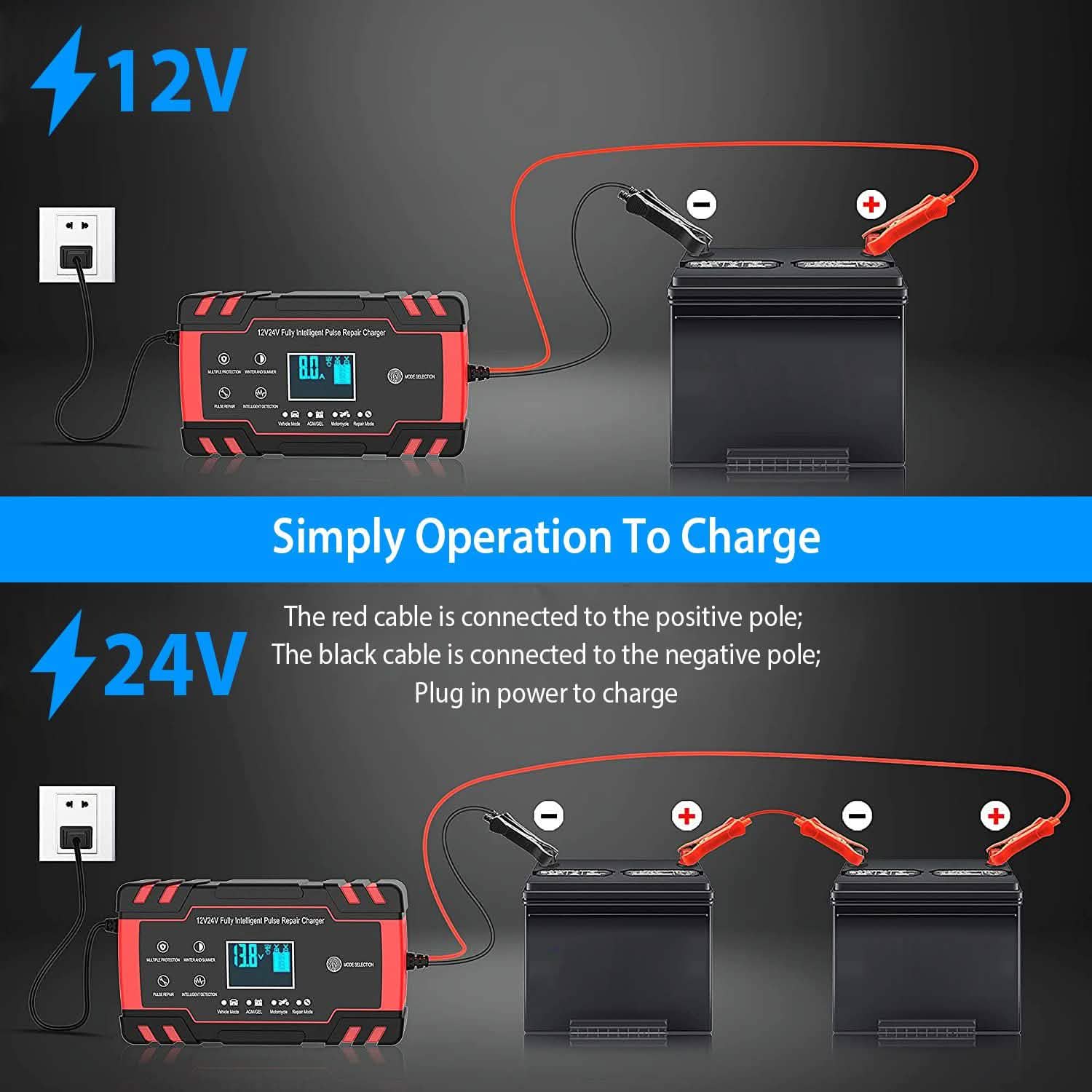 Smart Automatic Battery Charger with LCD Display