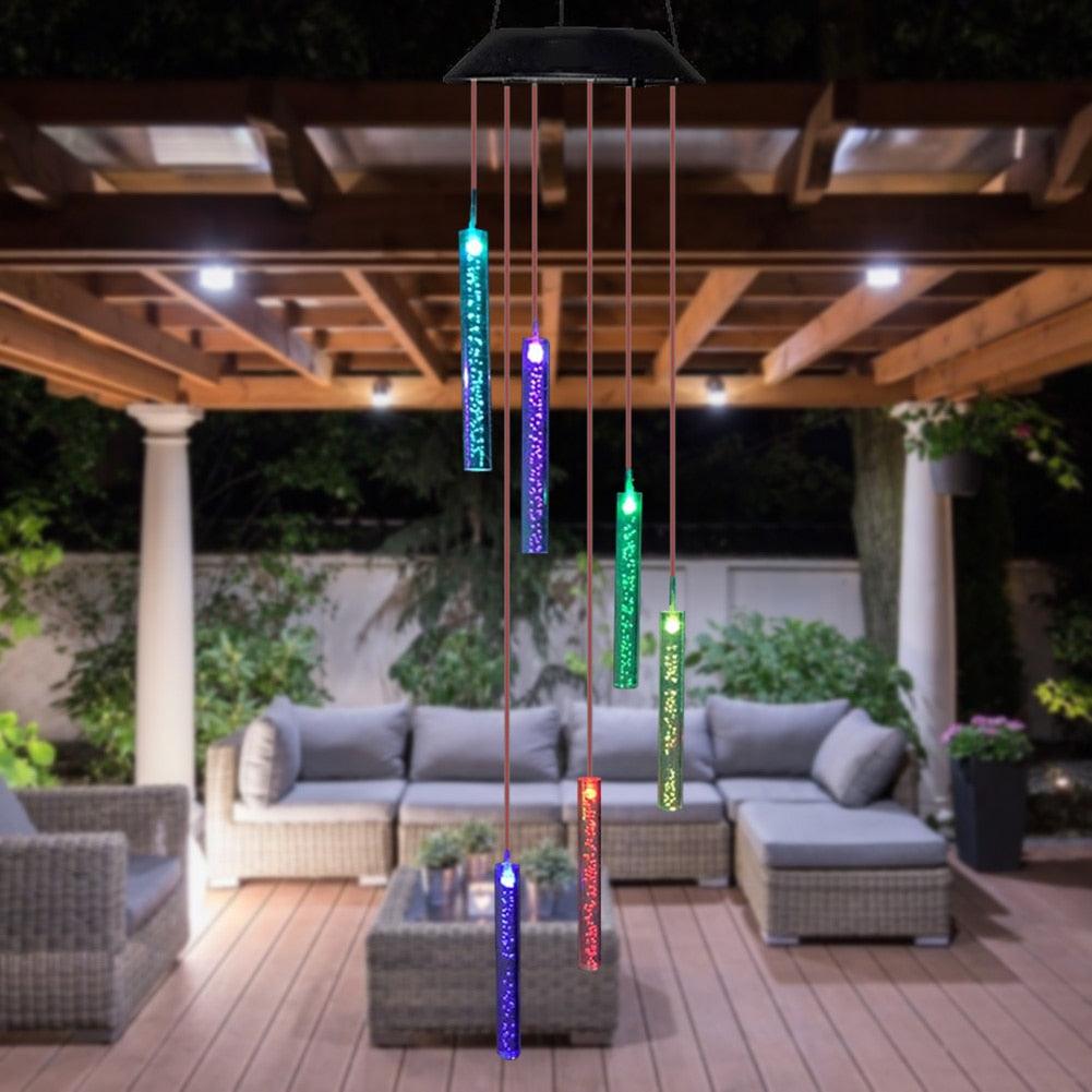 Smart LED Solar Powered Wind Chime Lamp 6 Bubble Column Waterproof Outdoor Landscape Wind Bell Light Water Courtyard Garden Hanging Outdoor Lights Unique Decor Gifts For Wife Mom Grandma Neighbors