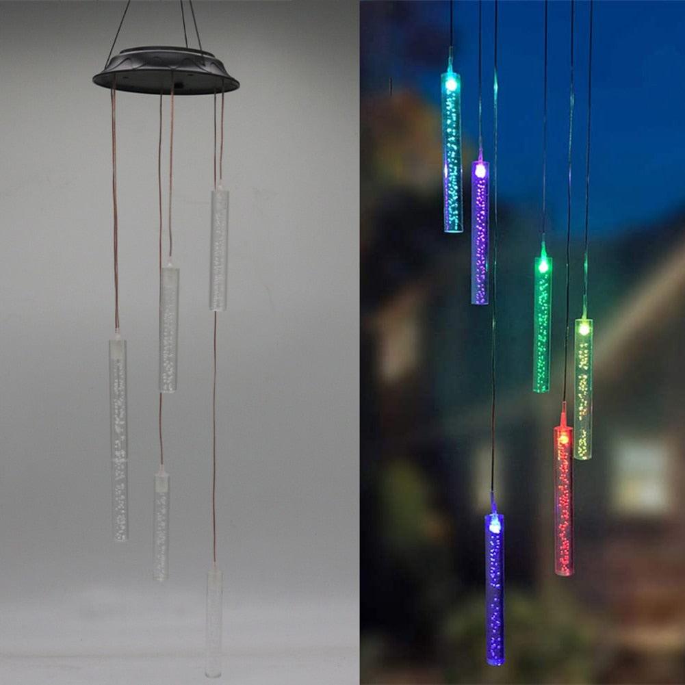 Smart LED Solar Powered Wind Chime Lamp 6 Bubble Column Waterproof Outdoor Landscape Wind Bell Light Water Courtyard Garden Hanging Outdoor Lights Unique Decor Gifts For Wife Mom Grandma Neighbors