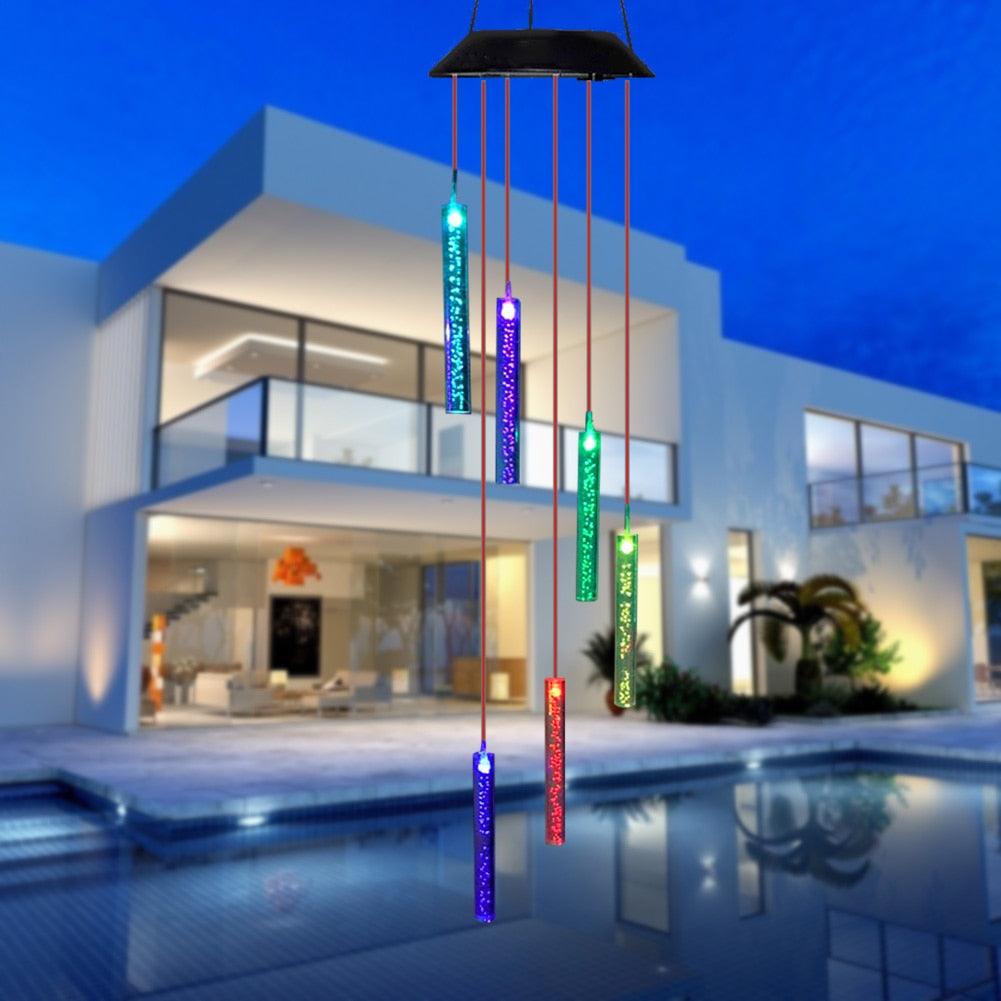 Smart LED Solar Powered Wind Chime Lamp 6 Bubble Column Waterproof Outdoor Landscape Wind Bell Light Water Courtyard Garden Hanging Outdoor Lights Unique Decor Gifts For Wife Mom Grandma Neighbors
