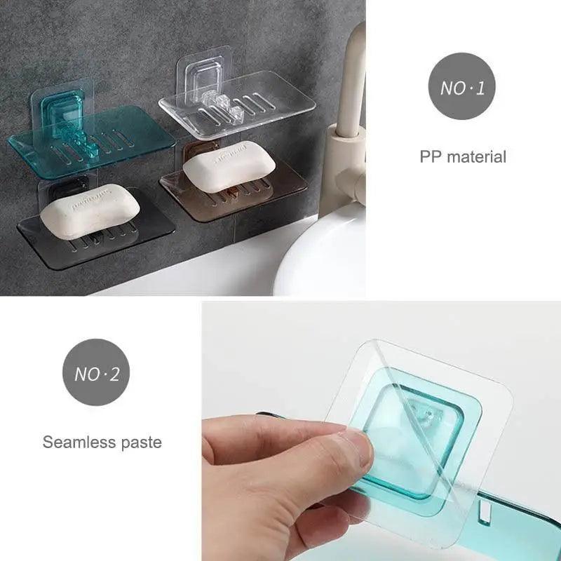 Soap Rack No Drilling Wall Mounted Double Layer Soap Holder Soap Sponge Dish Bathroom Accessories Soap Dishes Self Adhesive Soap Dish Bar Soap Holder Soap Dishes Tray Saver Case Box for Shower Bathroom Kitchen Dish Drainer Drying Rack
