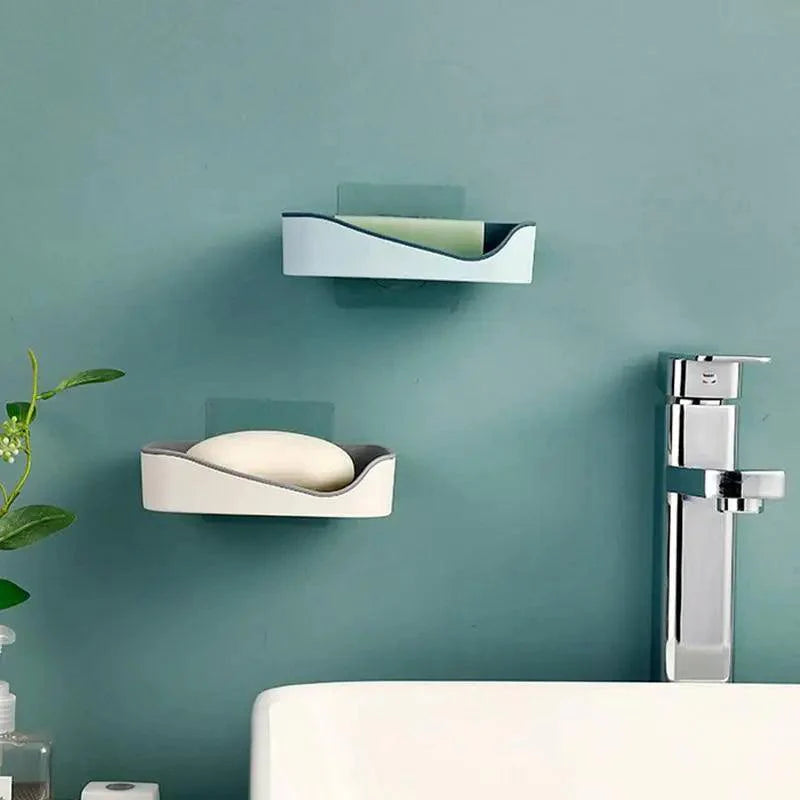Soap Rack No Drilling Wall Mounted Double Layer Soap Holder Soap Sponge Dish Bathroom Accessories Soap Dishes Self Adhesive Soap Dish Bar Soap Holder Soap Dishes Tray Saver Case Box for Shower Bathroom Kitchen Dish Drainer Drying Rack