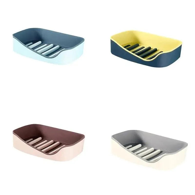 Soap Rack No Drilling Wall Mounted Double Layer Soap Holder Soap Sponge Dish Bathroom Accessories Soap Dishes Self Adhesive Soap Dish Bar Soap Holder Soap Dishes Tray Saver Case Box for Shower Bathroom Kitchen Dish Drainer Drying Rack