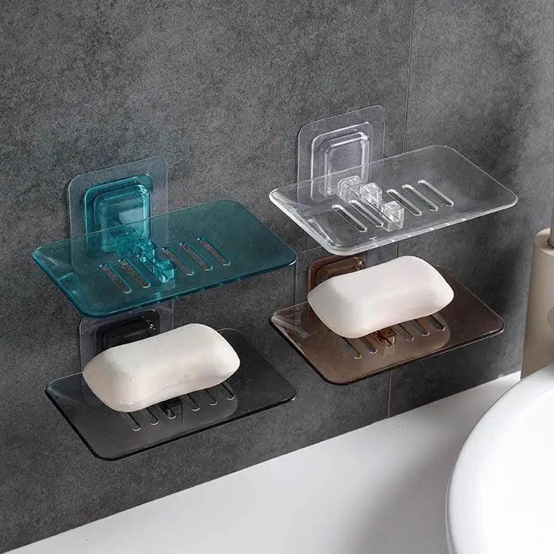 Soap Rack No Drilling Wall Mounted Double Layer Soap Holder Soap Sponge Dish Bathroom Accessories Soap Dishes Self Adhesive Soap Dish Bar Soap Holder Soap Dishes Tray Saver Case Box for Shower Bathroom Kitchen Dish Drainer Drying Rack