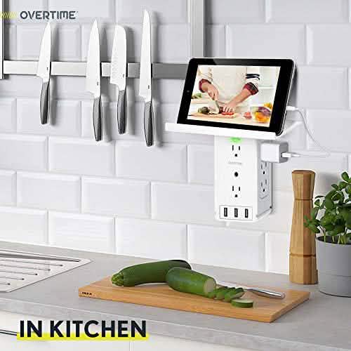 Universal Wall Charger and Outlet Shelf, 6x Outlet Extender, Surge Protector, 3x USB Port