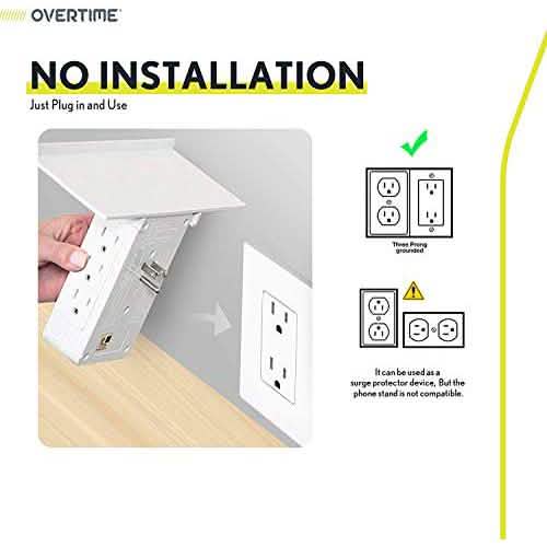 Universal Wall Charger and Outlet Shelf, 6x Outlet Extender, Surge Protector, 3x USB Port