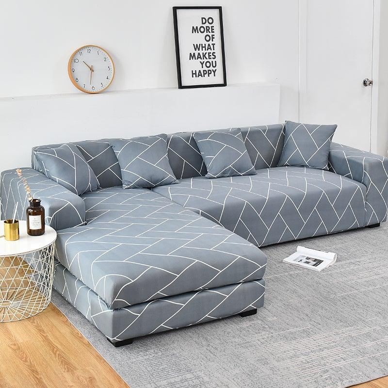 Sofa Cover Geometric Couch Cover Elastic Sofa Cover for Living Room Pets Corner L Shaped Chaise Longue Sofa Slipcover Shaped Sofa Slipcovers with Elastic Bottom, Jacquard Chaise Lounge Set for Living Room