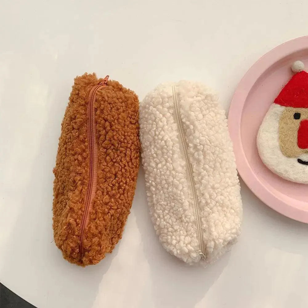 Soft Plush Pencil Case Stationery Pouch Cosmetic Zipper Pouch Bag Simple Lightweight Design