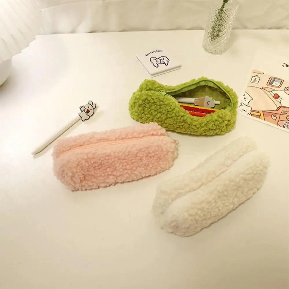 Soft Plush Pencil Case Stationery Pouch Cosmetic Zipper Pouch Bag Simple Lightweight Design